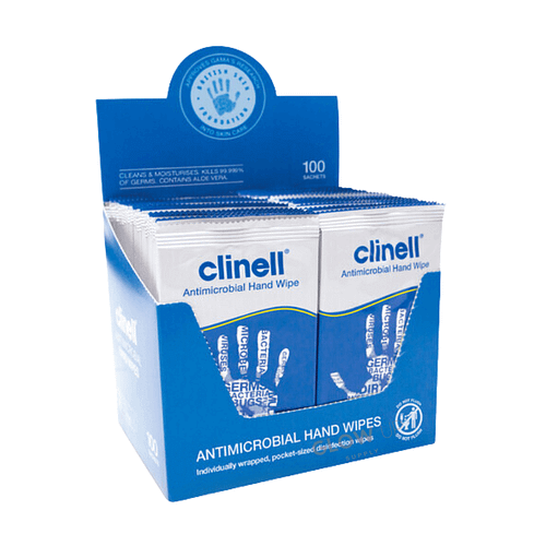 Clinell Antimicrobial Hand Wipes Box of 100 Single Wipes
